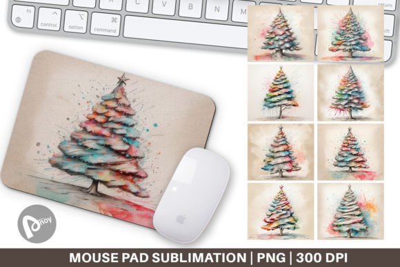 Mouse Pad Watercolor Christmas Tree: Desk Art & Comfort
