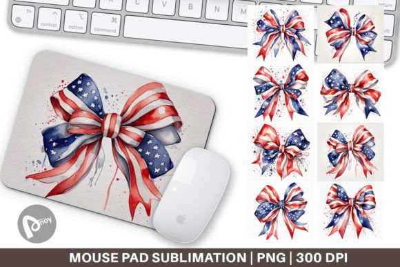 Watercolor Patriotic Bow Mouse Pad Designs